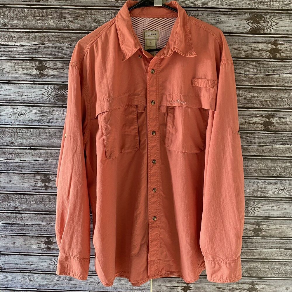 L.L.Bean Salmon Pink Outdoor Fishing Vented Hiking Button Down Shirt